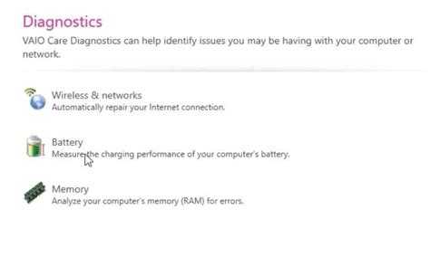 How to run hardware diagnostics using the VAIOCare  